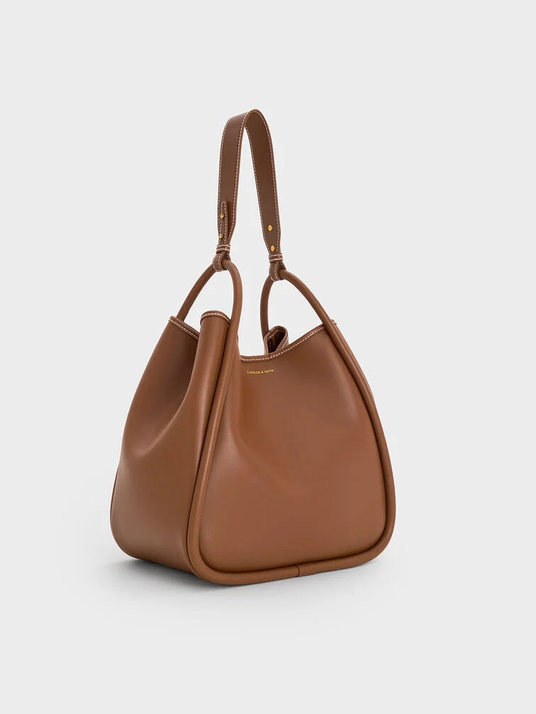 Chocolate slouchy bucket tote, Celine Drop Bucket dupe by Charles & Keith Lyla