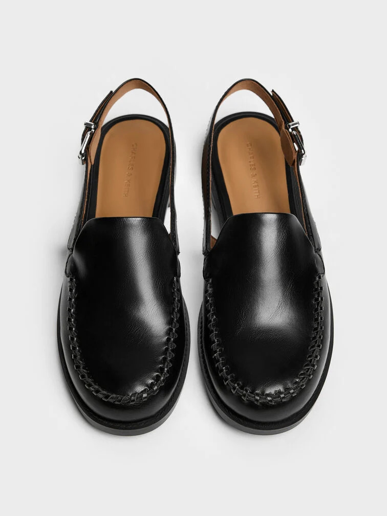Two-tone faux suede slingback loafer, Chanel slingback dupe by Charles & Keith Gale in black and beige