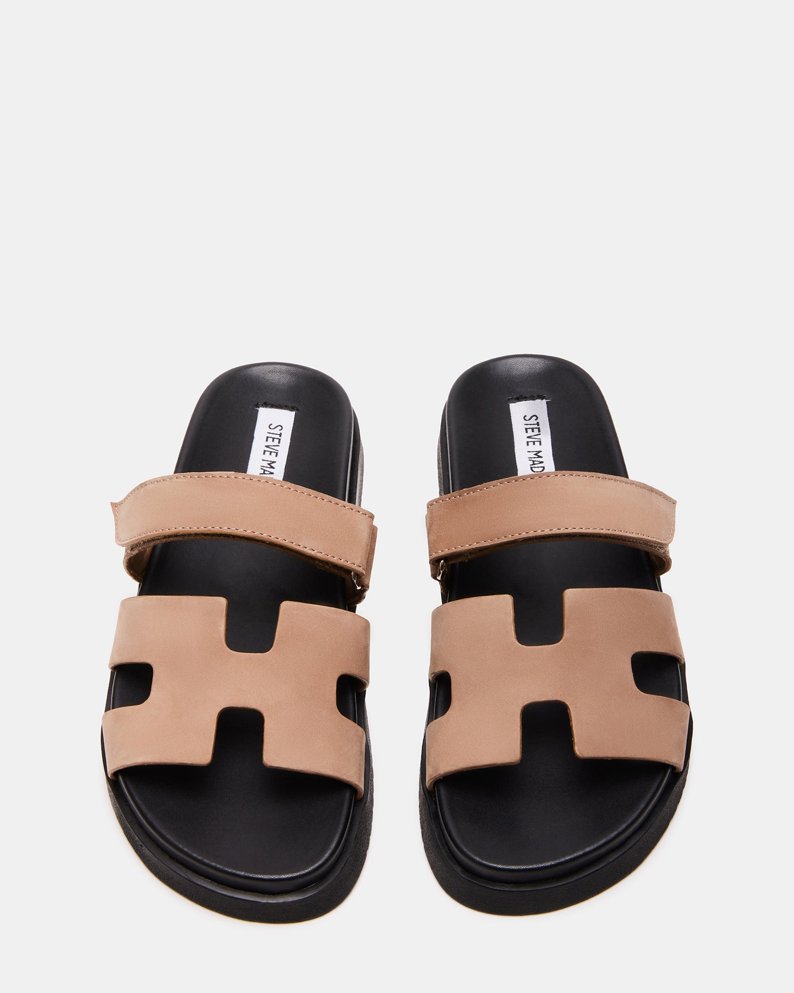 Camel suede slide sandal, Hermès Chypre dupe by Steve Madden Mayven