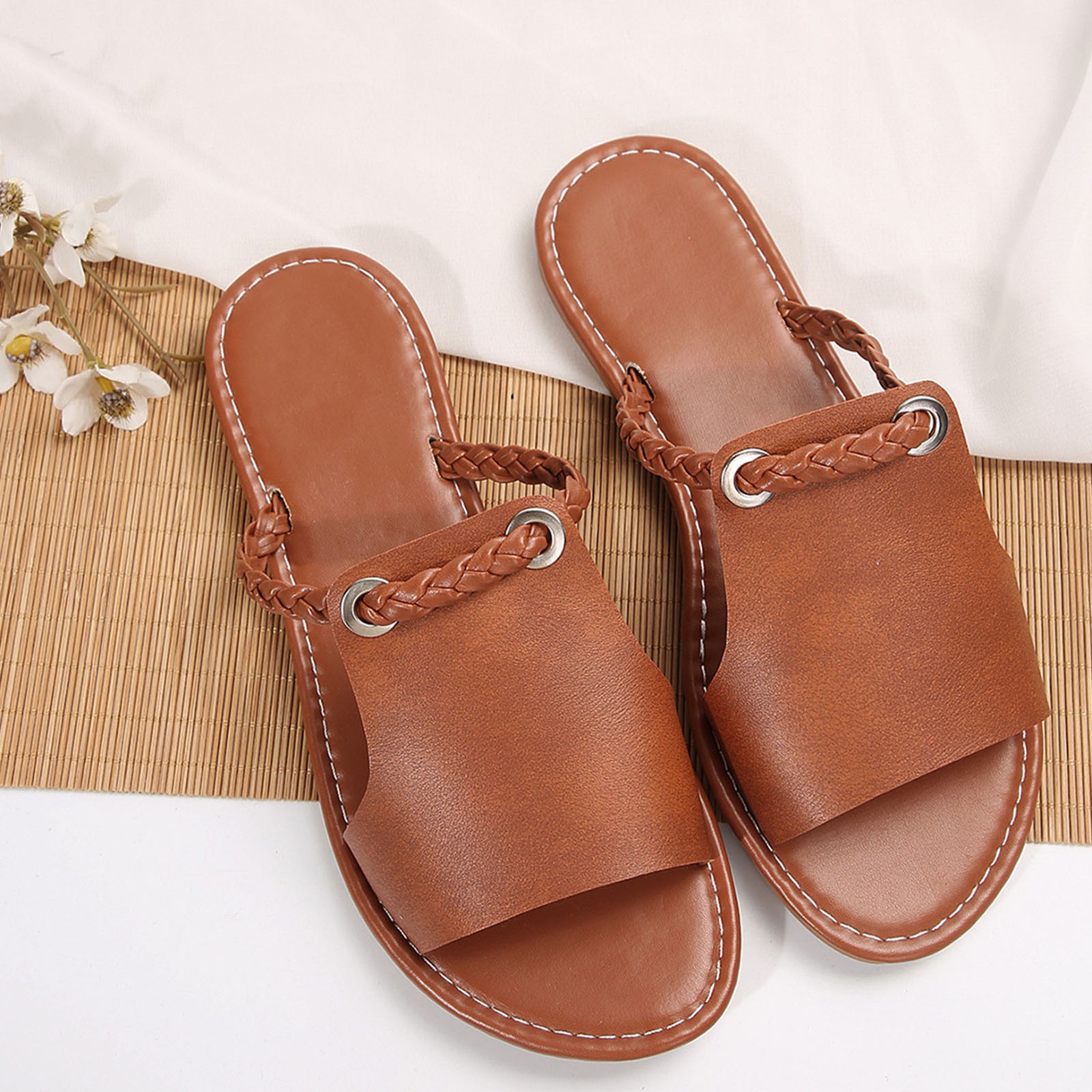 Brown leather slide sandal, Hermès Oran dupe