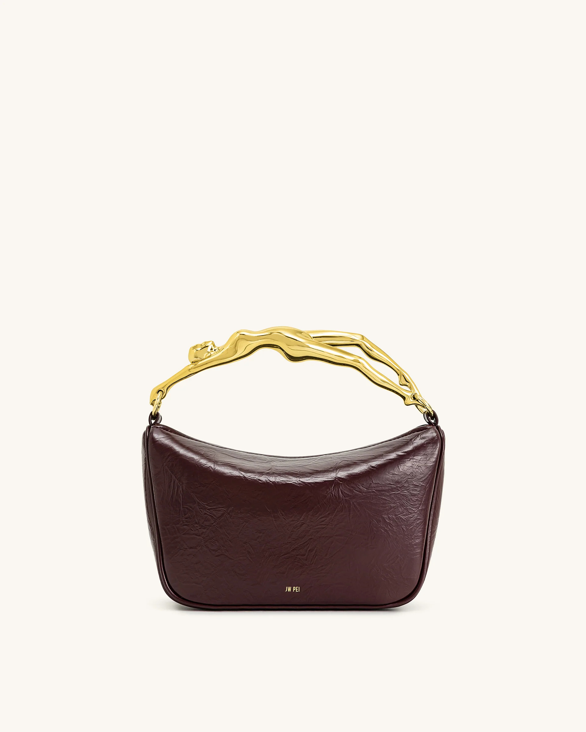 Deep burgundy slouchy bag with metal handle, Mansur Gavriel Rhea dupe by JW PEI Jenny