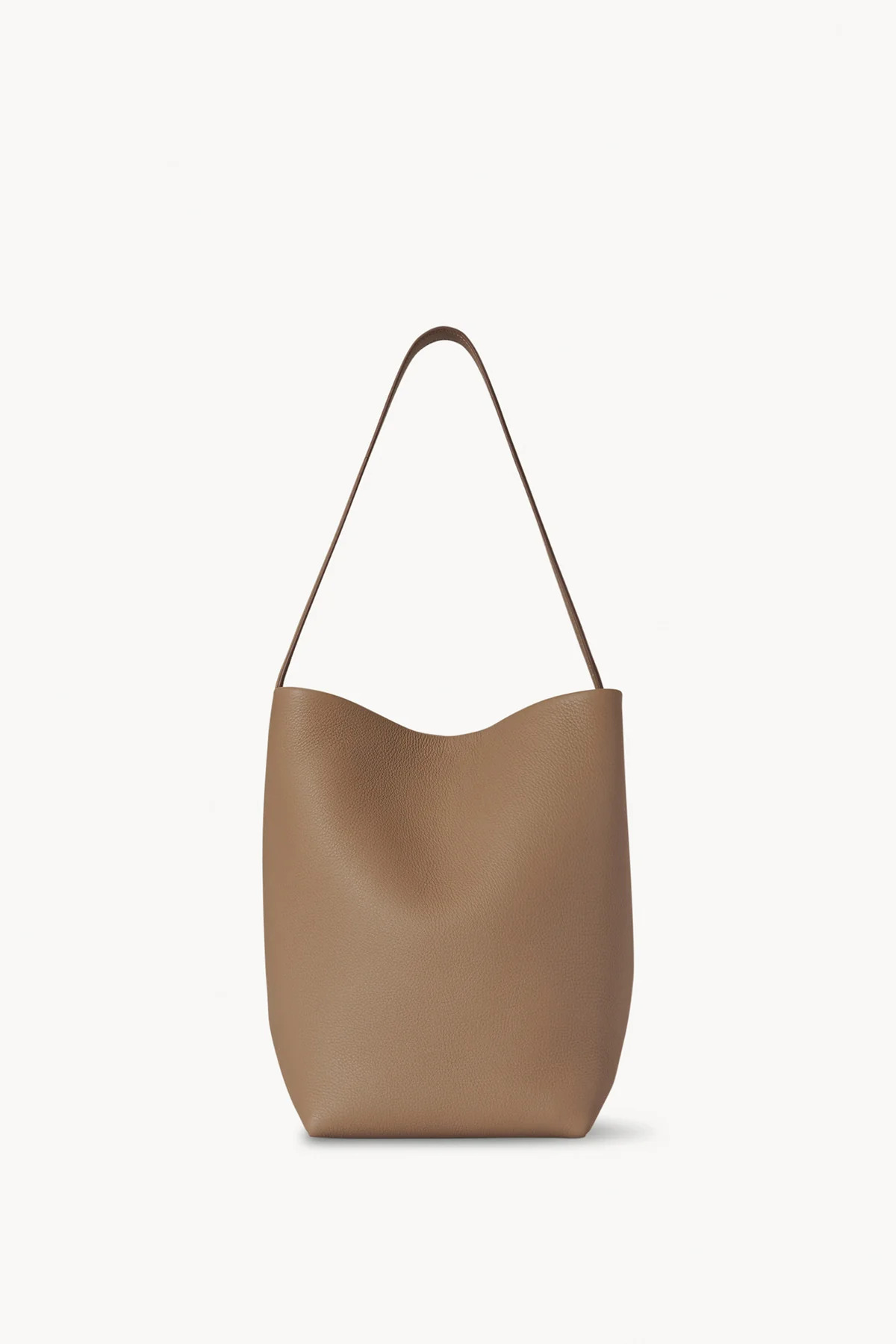 The Row Medium N/S Park Tote in supple camel leather with bucket silhouette